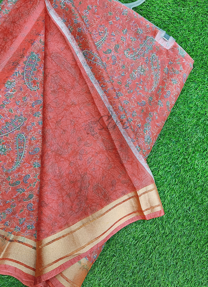 Lovely Printed Chiffon Saree in Soft Borders