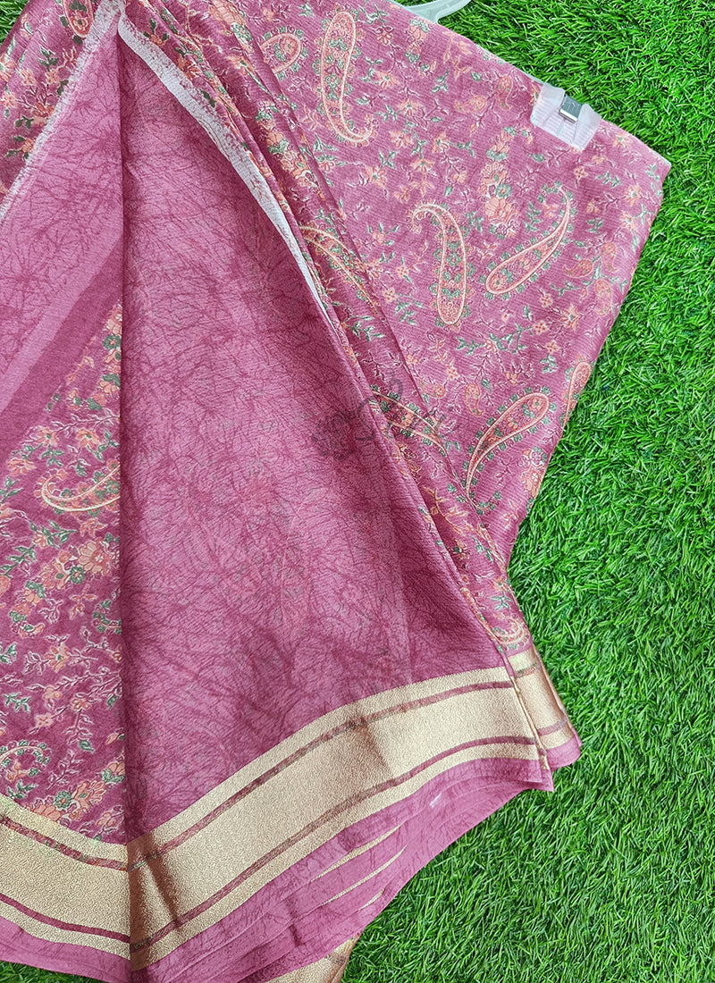 Lovely Printed Chiffon Saree in Soft Borders