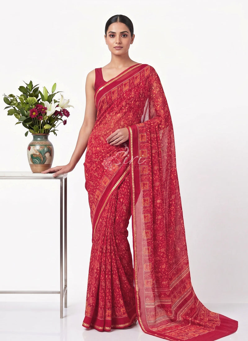 Lovely Printed Chiffon Saree in Small Border