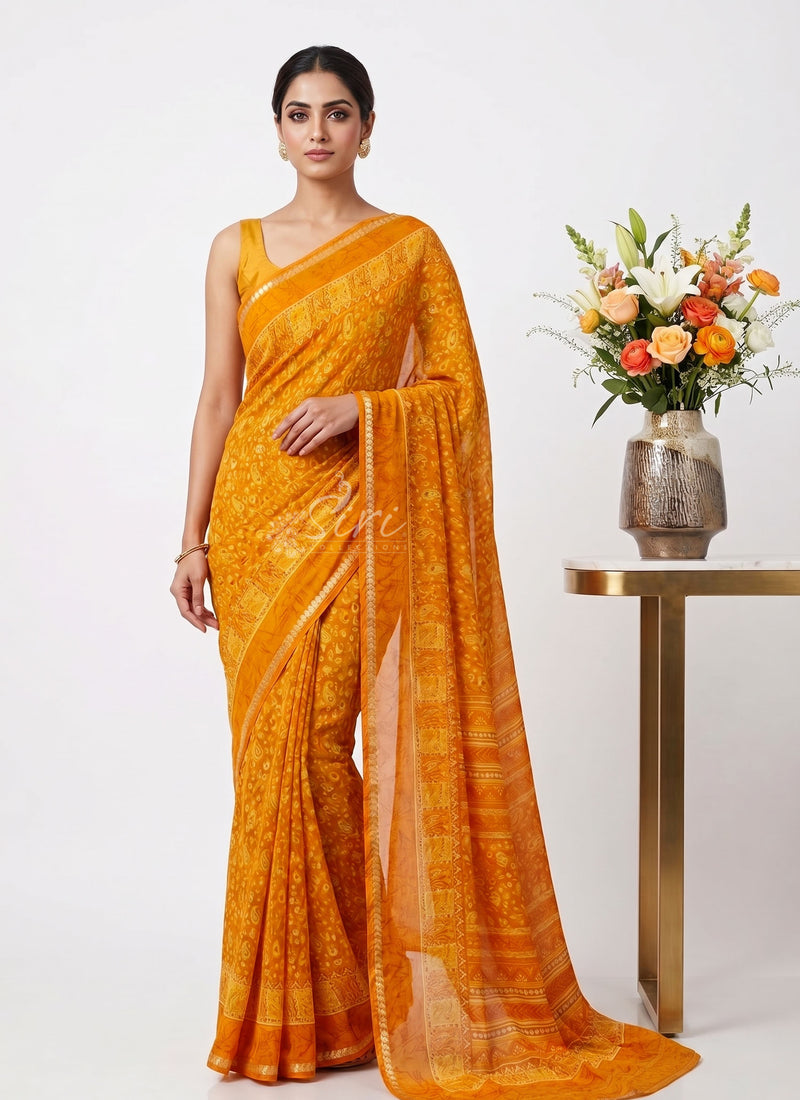 Lovely Printed Chiffon Saree in Small Border