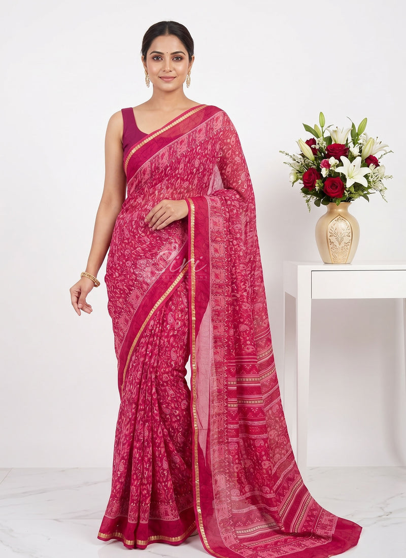 Lovely Printed Chiffon Saree in Small Border