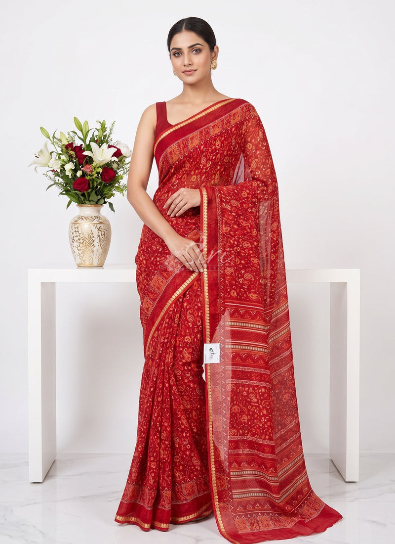 Lovely Printed Chiffon Saree in Small Border