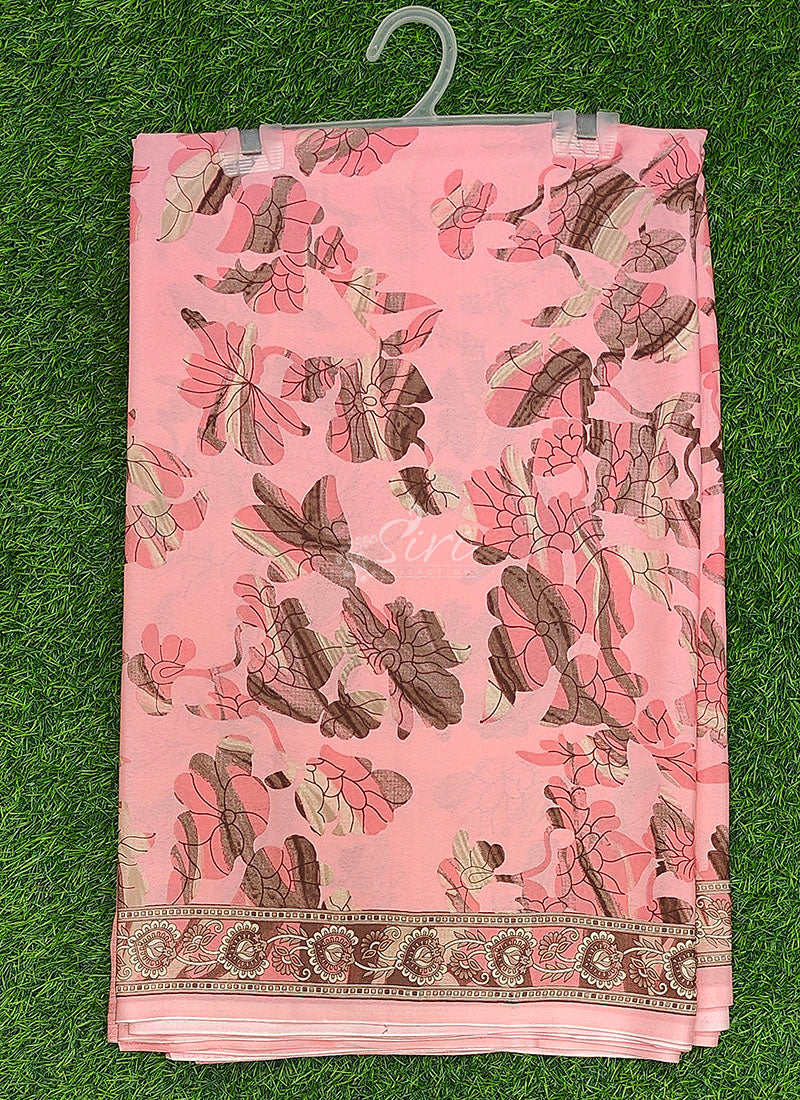 Beautiful Floral Printed Crepe Silk Saree with Blouse