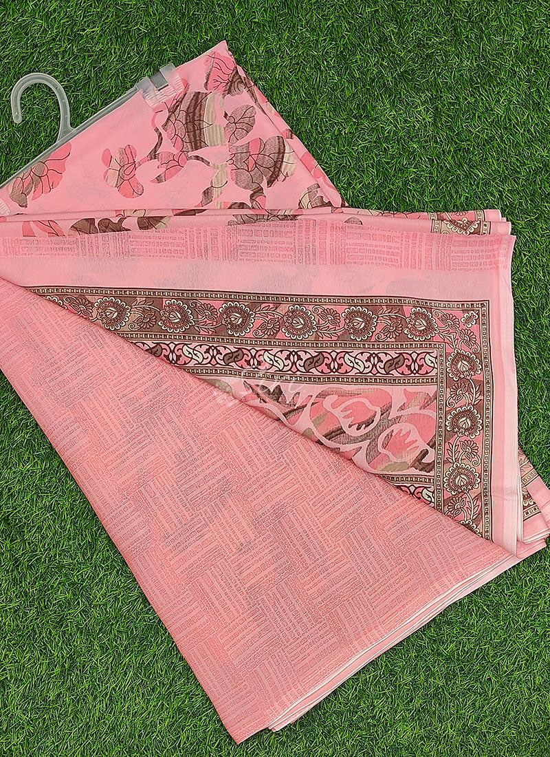 Beautiful Floral Printed Crepe Silk Saree with Blouse