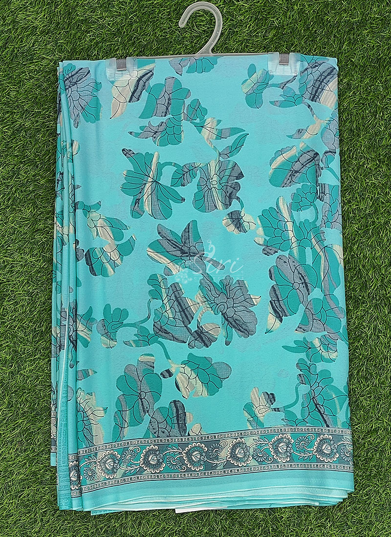 Beautiful Floral Printed Crepe Silk Saree with Blouse