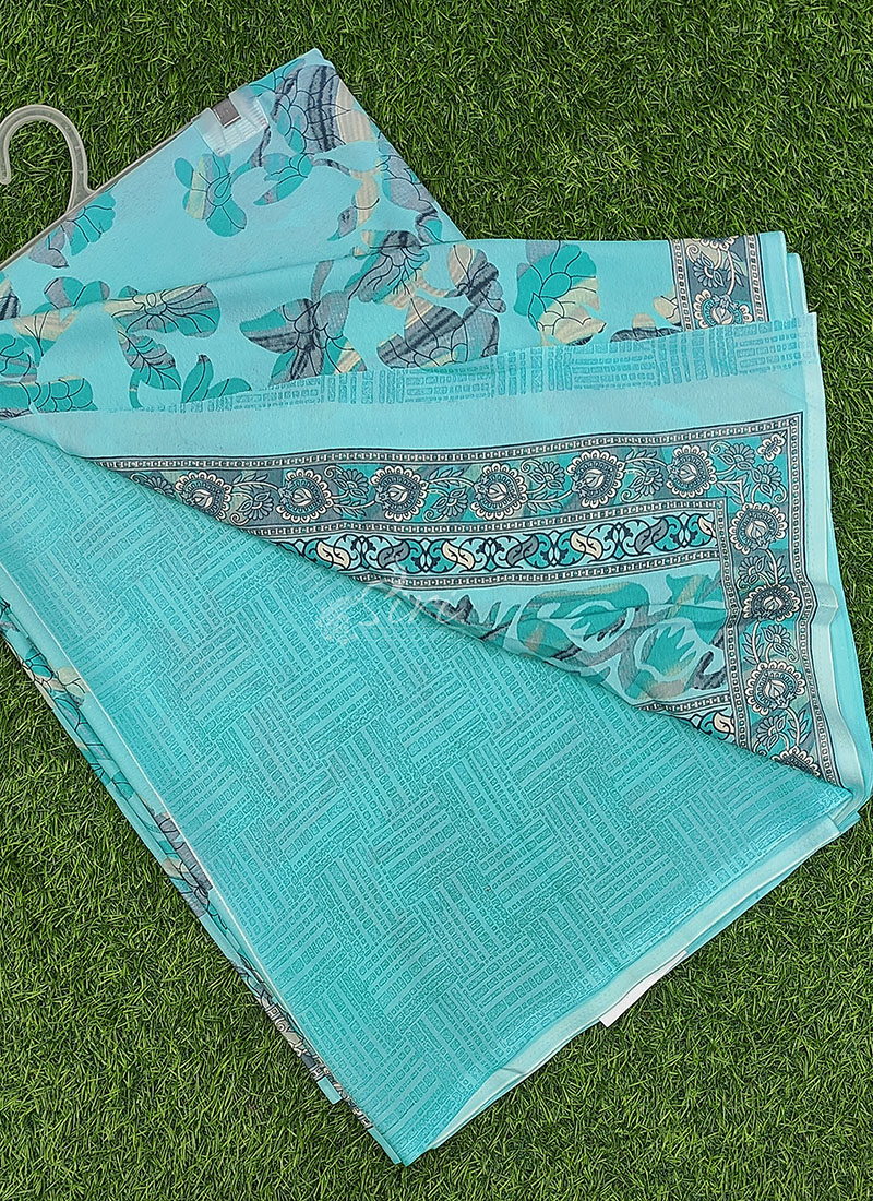 Beautiful Floral Printed Crepe Silk Saree with Blouse