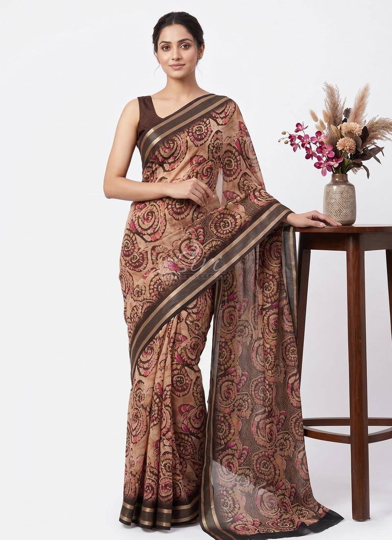 Beautiful Printed Moss Georgette Saree with Blouse
