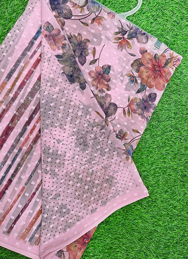 Beautiful Soft Georgette Saree in Self Butis