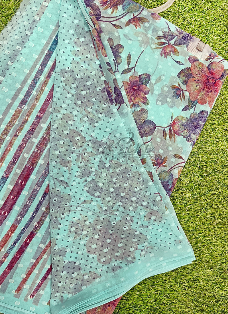Beautiful Soft Georgette Saree in Self Butis