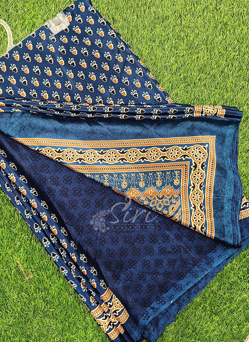 Latest Crepe Saree in Ajrakh Print