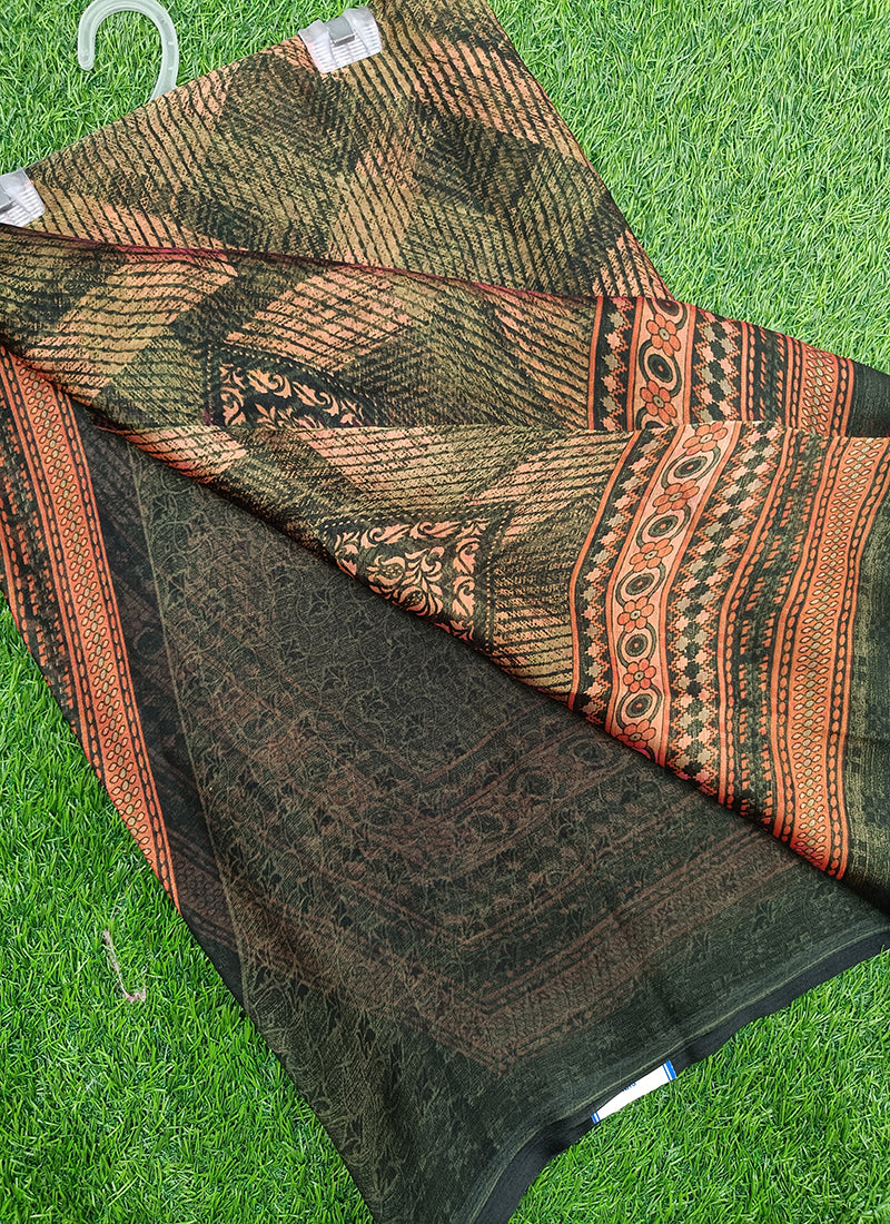 Latest Printed Satin Chiffon Saree