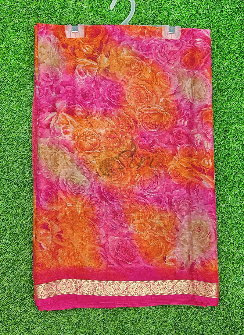 Latest Printed Chiffon Saree with Self Border