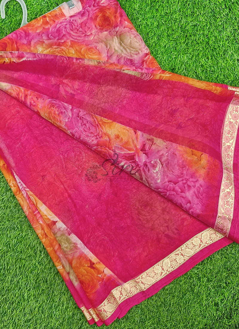 Latest Printed Chiffon Saree with Self Border