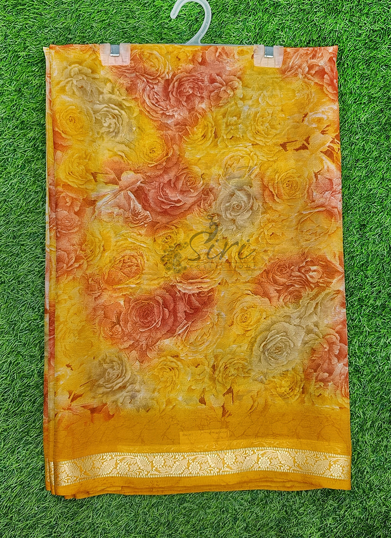 Latest Printed Chiffon Saree with Self Border