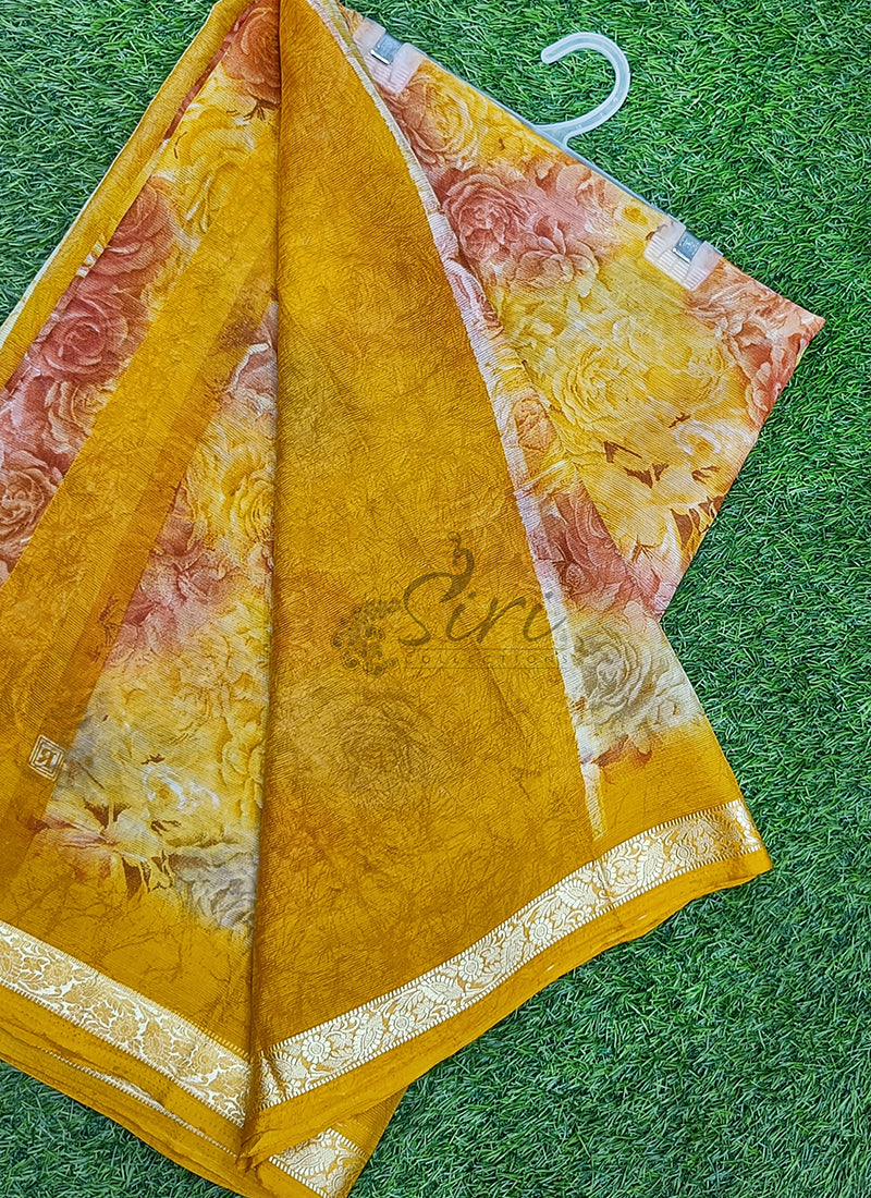 Latest Printed Chiffon Saree with Self Border