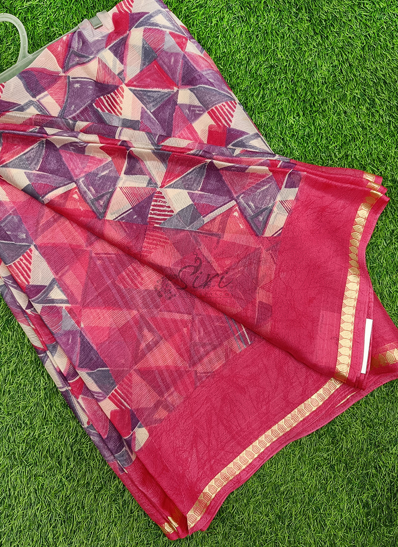 Latest Printed Chiffon Saree with Self Border