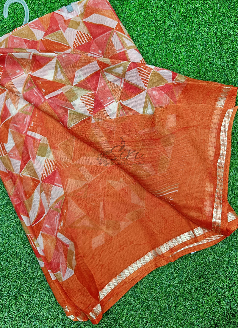 Latest Printed Chiffon Saree with Self Border