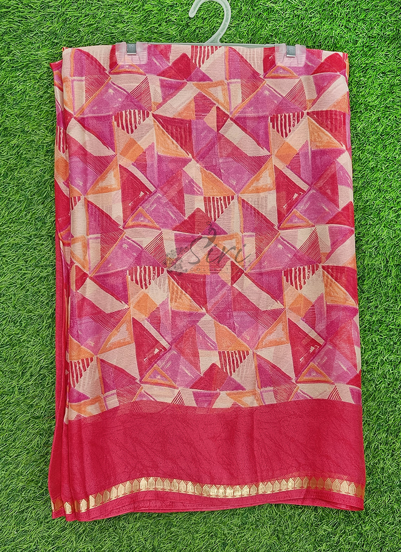Latest Printed Chiffon Saree with Self Border