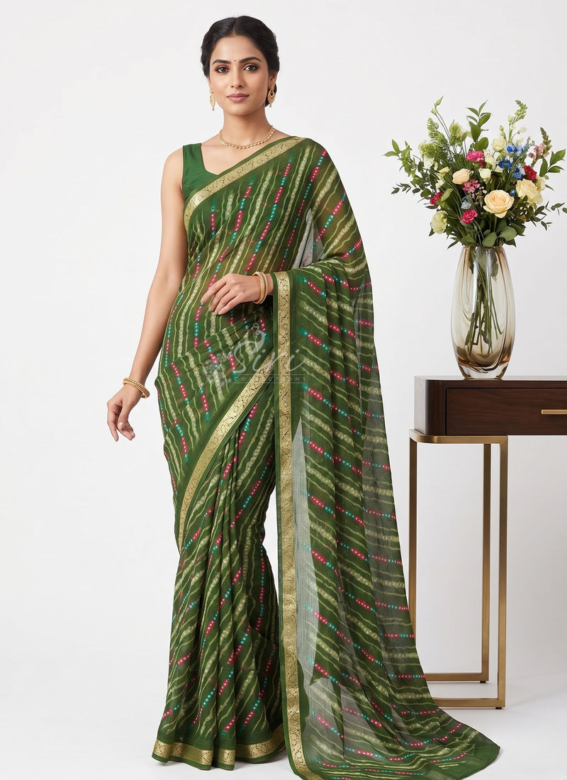 Latest Printed Chiffon Saree with Self Border