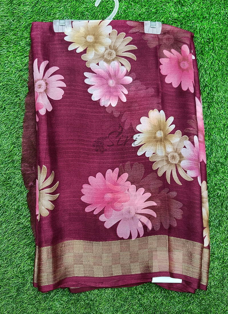 Latest Printed Chiffon Saree with Self Border