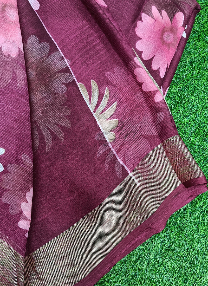 Latest Printed Chiffon Saree with Self Border