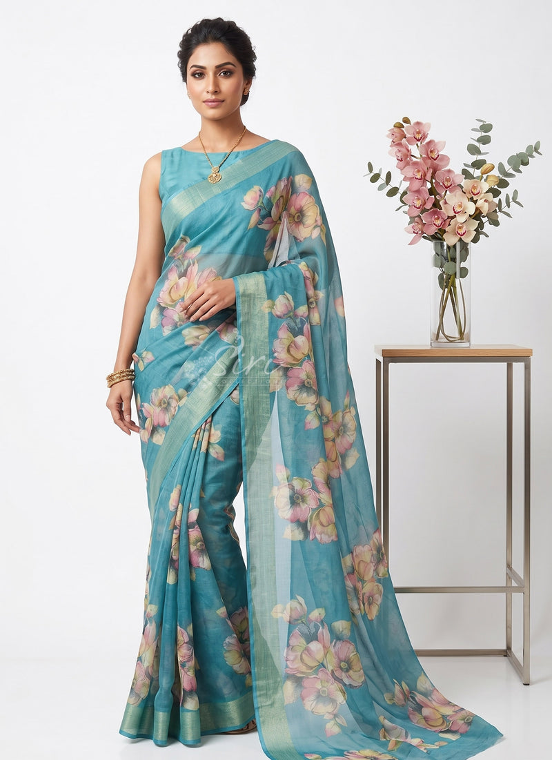 Latest Printed Chiffon Saree with Self Border