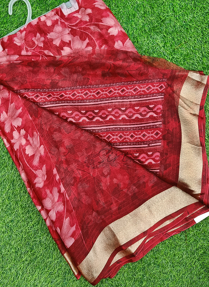 Latest Printed Chiffon Saree in Fancy Borders