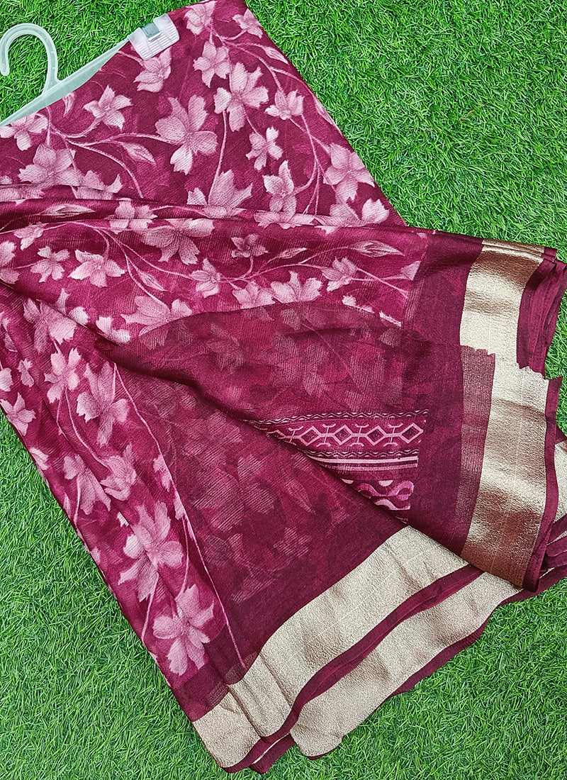 Latest Printed Chiffon Saree in Fancy Borders