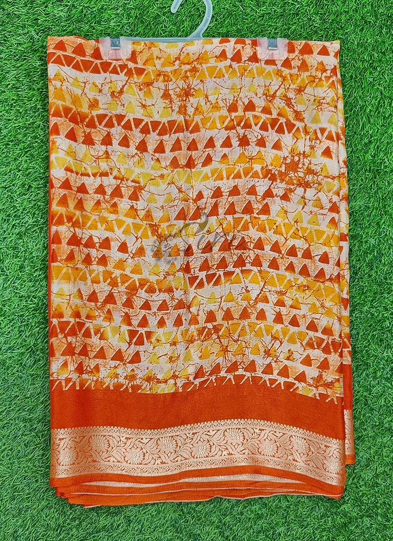Latest Printed Fancy Chinon Crepe Saree