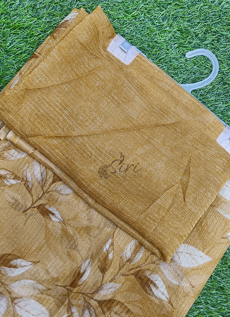 Beautiful Printed Chiffon Saree in Jute Stripes