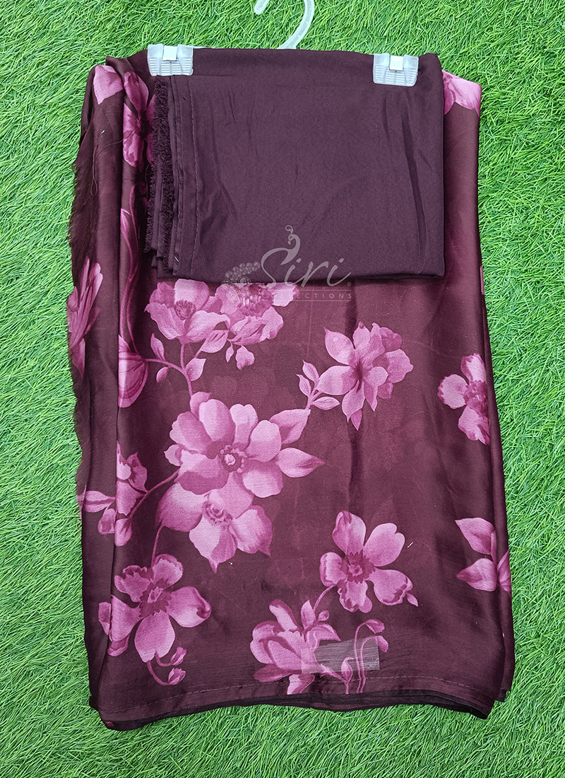 Beautiful Floral Printed Satin Chiffon Saree