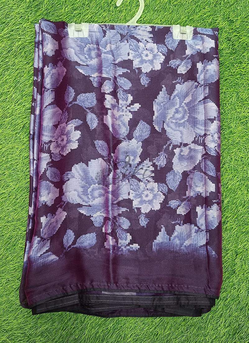 Beautiful Floral Printed Satin Chiffon Saree