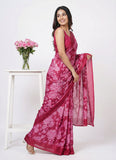 Beautiful Floral Printed Satin Chiffon Saree