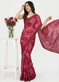 Beautiful Floral Printed Satin Chiffon Saree