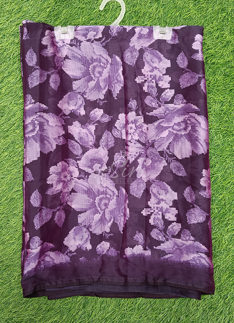 Beautiful Floral Printed Satin Chiffon Saree