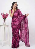 Beautiful Floral Printed Satin Chiffon Saree