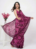 Beautiful Floral Printed Satin Chiffon Saree