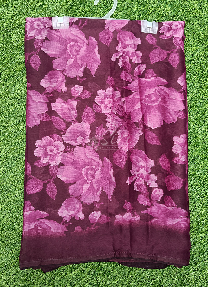 Beautiful Floral Printed Satin Chiffon Saree