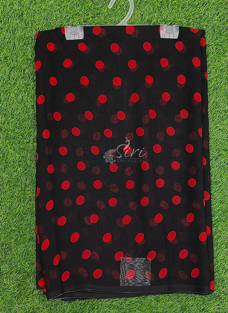 Beautiful Printed Polka Dots Georgette Saree without Blouse
