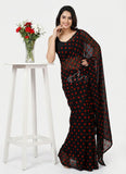 Beautiful Printed Polka Dots Georgette Saree without Blouse