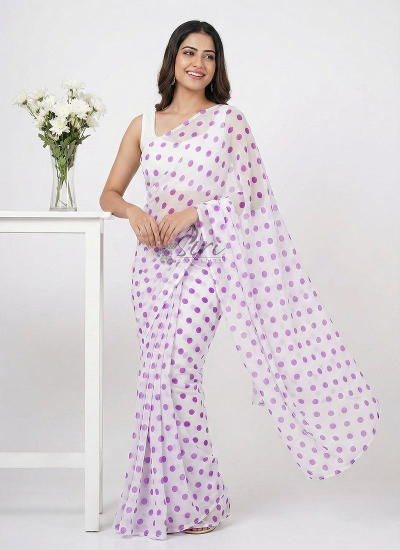 Lovely Printed Georgette Saree in Polka Dots Design