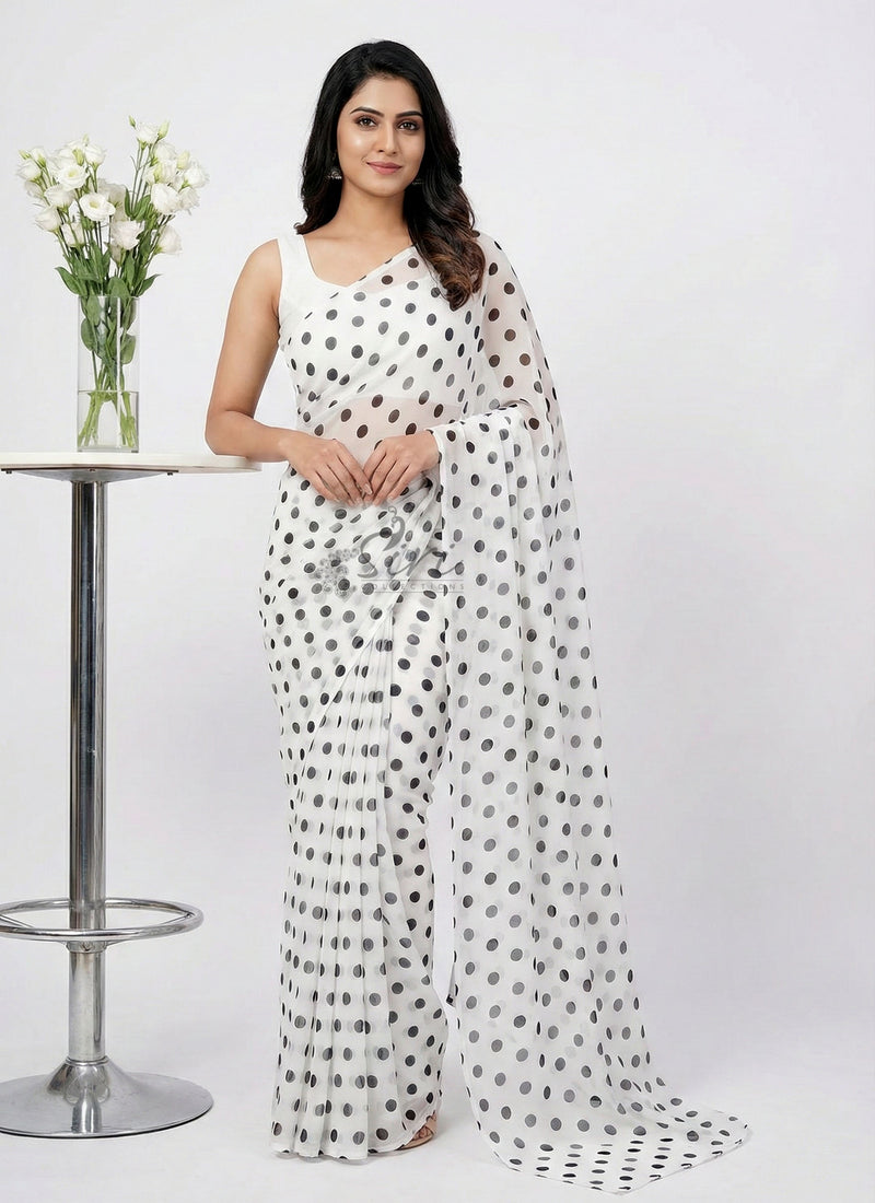 Lovely Printed Georgette Saree in Polka Dots Design