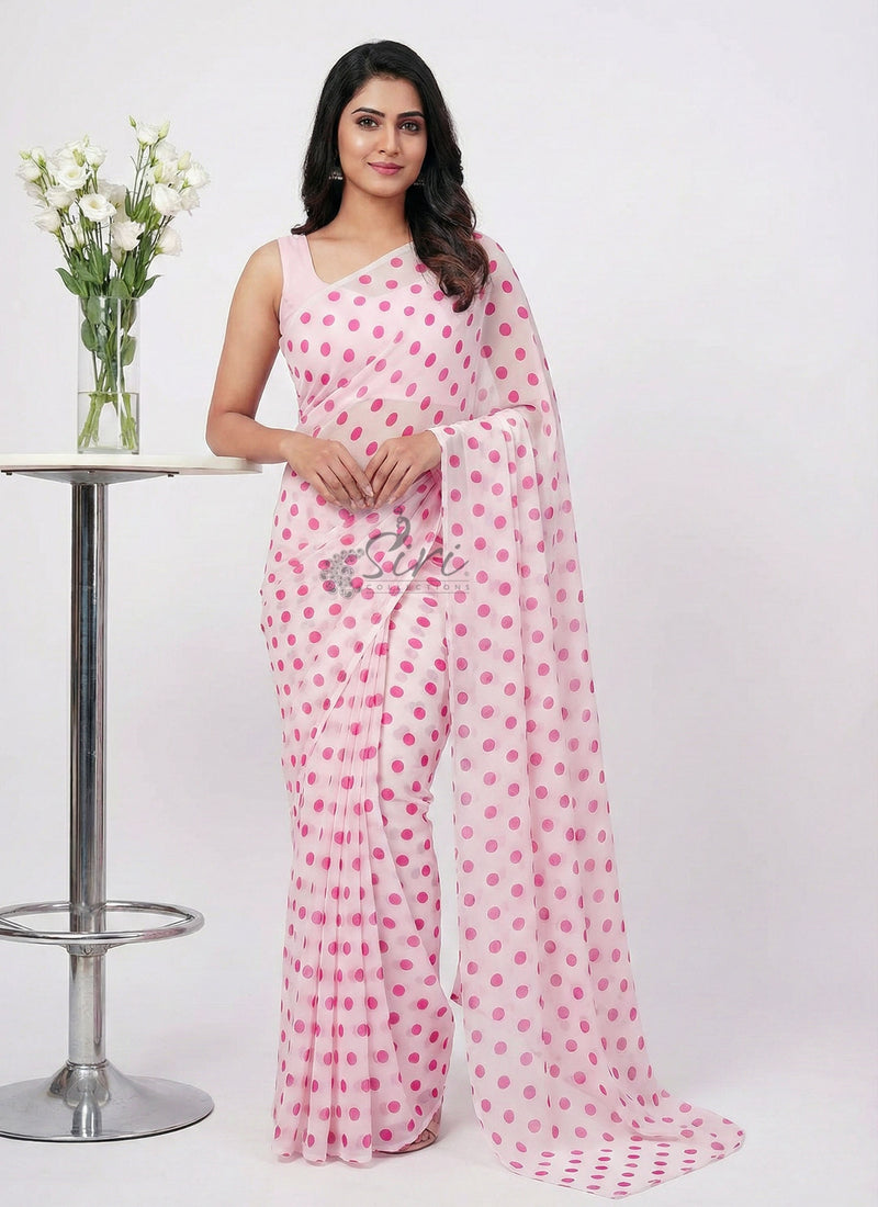 Lovely Printed Georgette Saree in Polka Dots Design