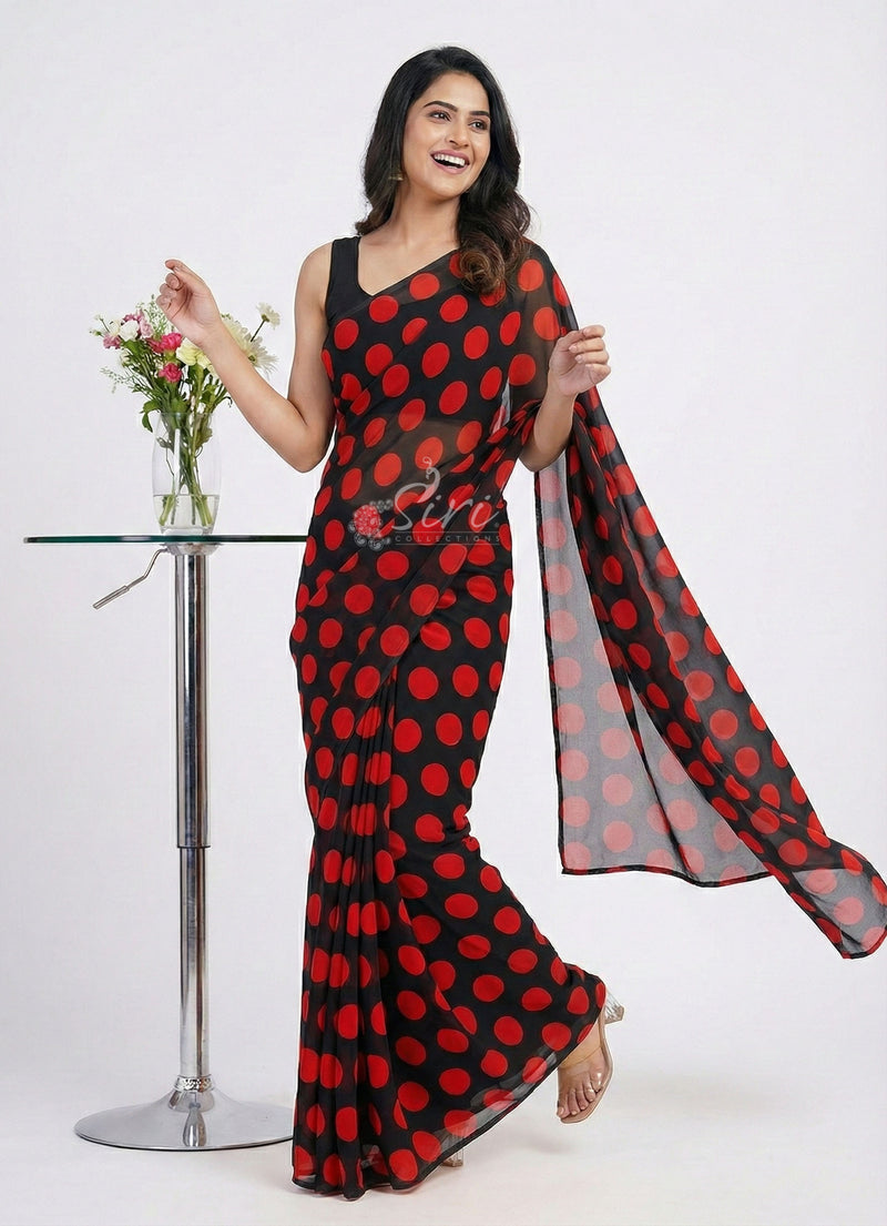 Lovely Printed Georgette Saree in Polka Dots Design