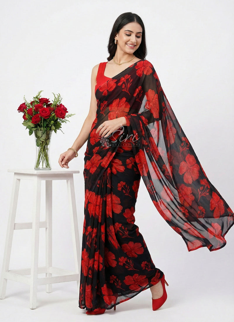 Lovely Printed Georgette Saree in Floral Design