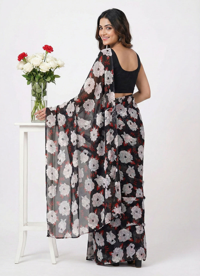 Lovely Printed Georgette Saree in Floral Design
