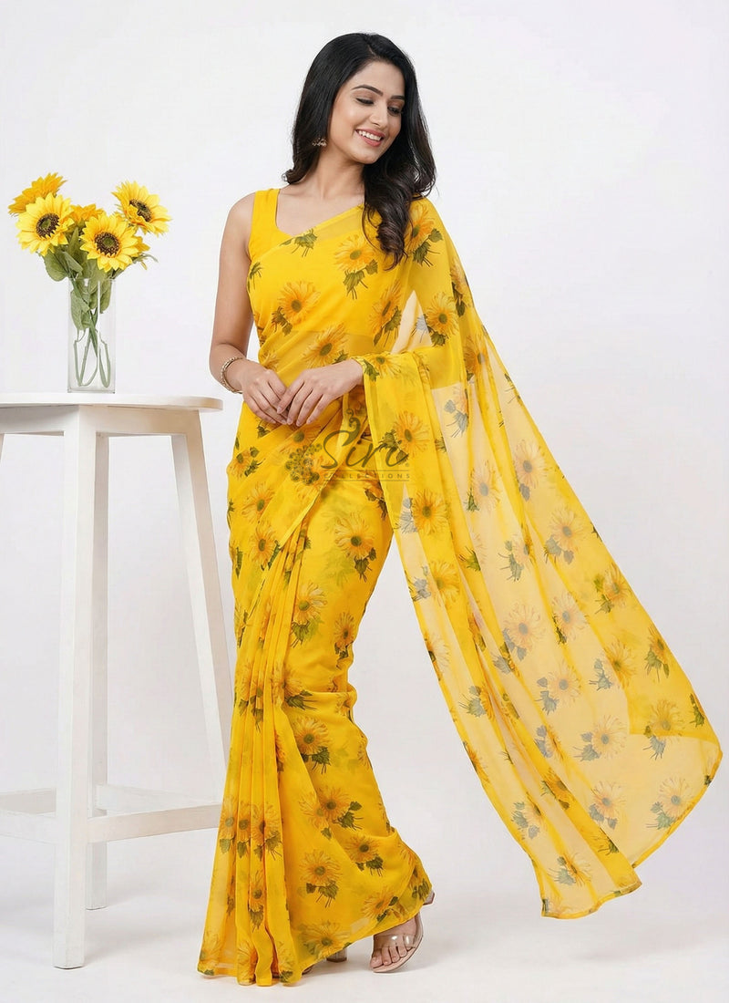 Lovely Printed Georgette Saree in Floral Design