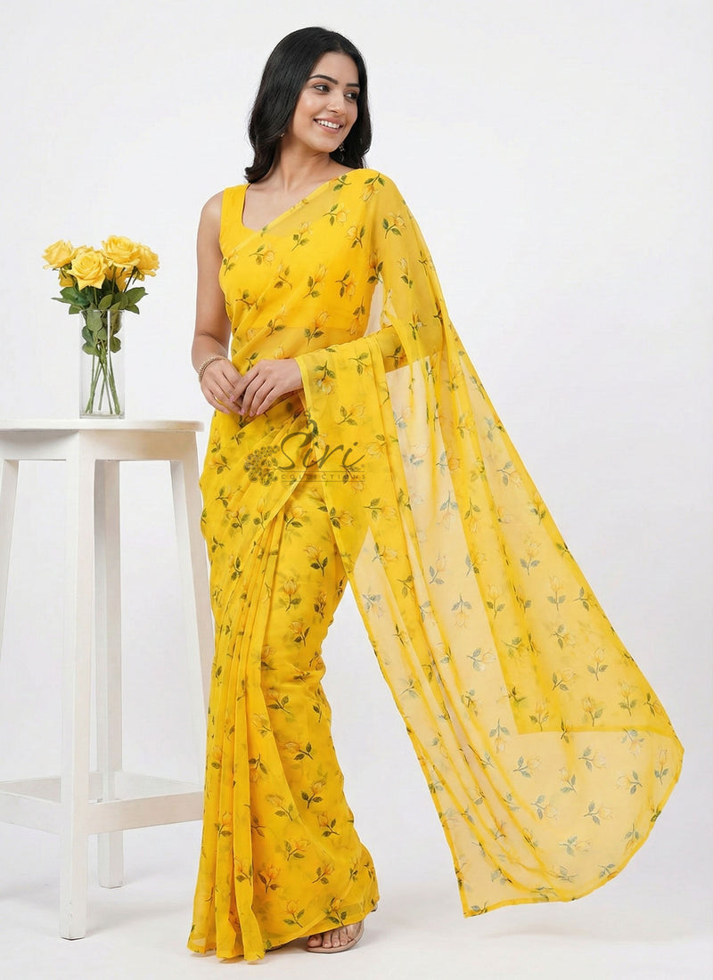 Lovely Printed Georgette Saree in Floral Design