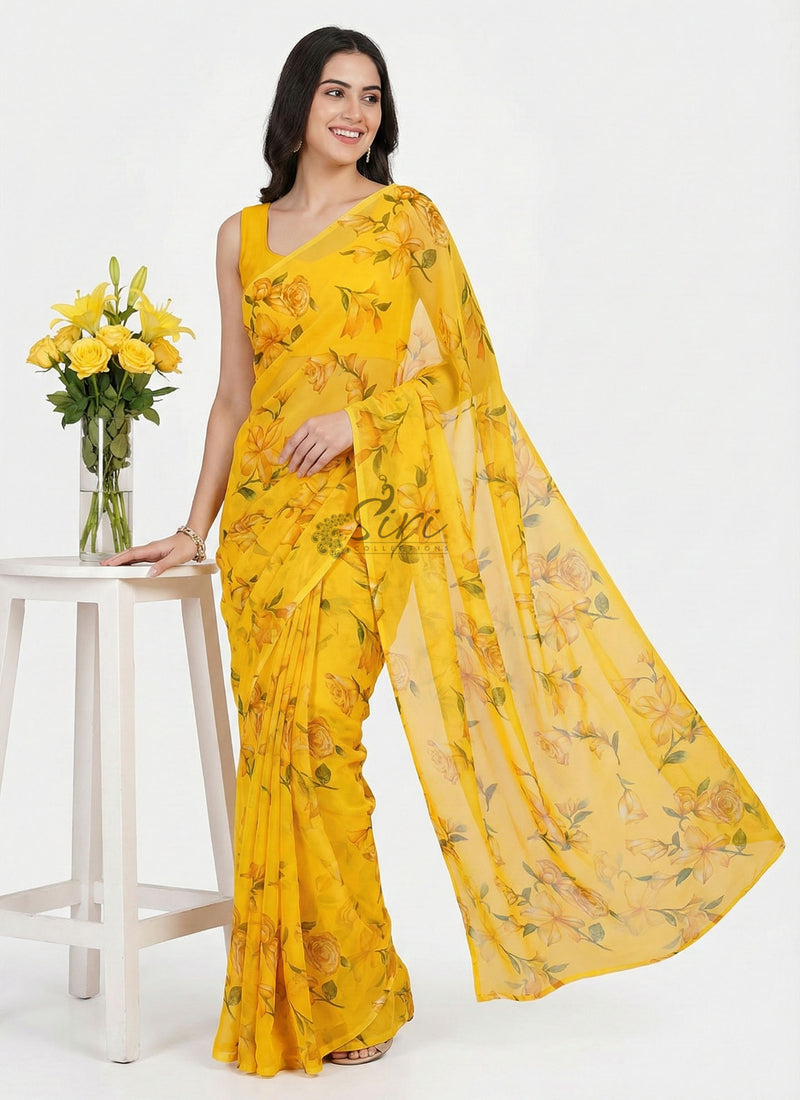 Lovely Printed Georgette Saree in Floral Design