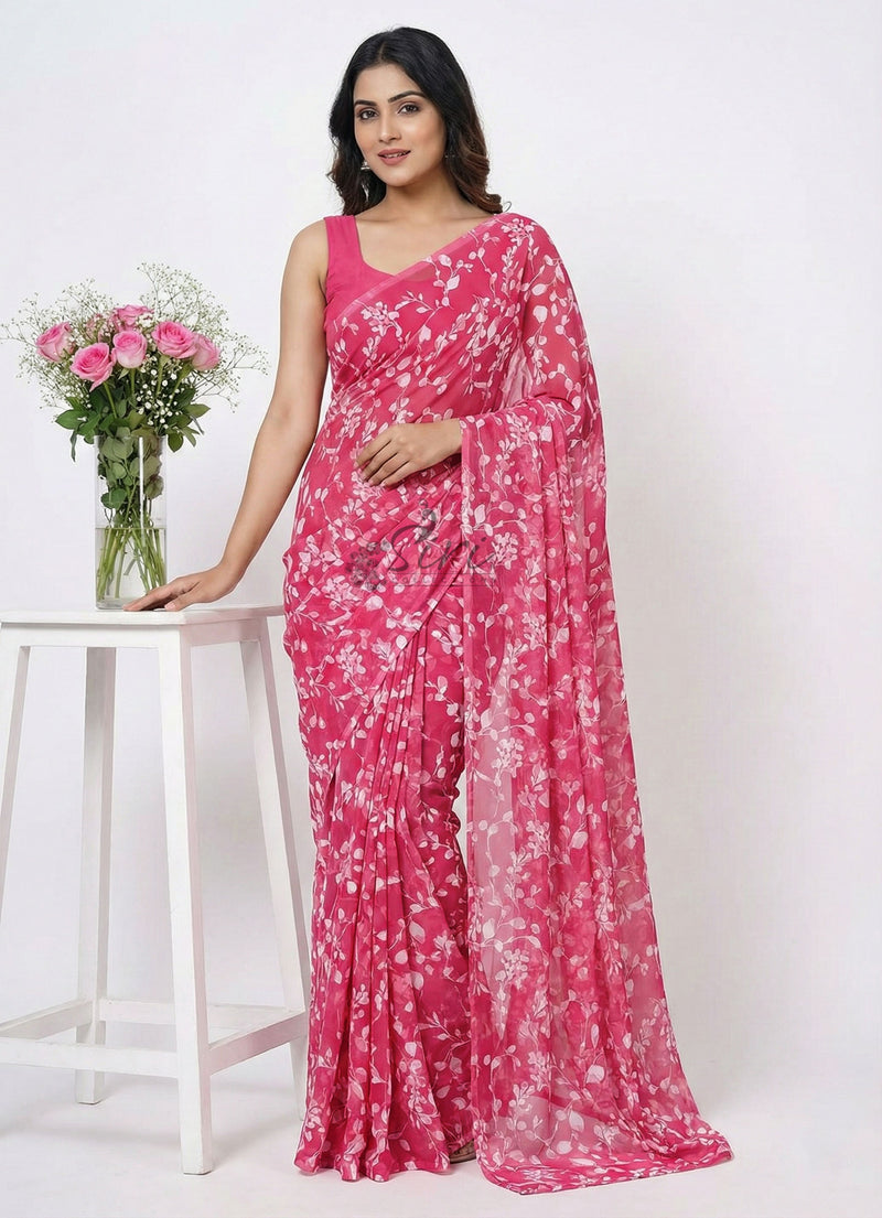 Lovely Printed Georgette Saree in Floral Design